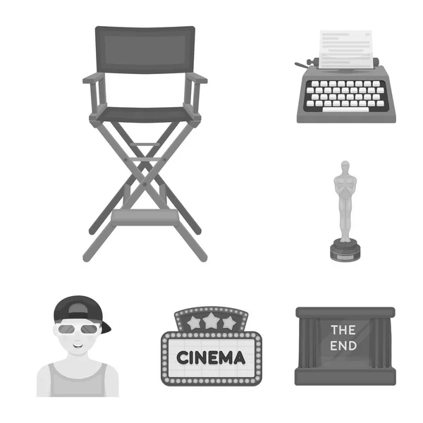 Filmer och film svartvita ikoner i set samling för design. Filmer och attribut vektor symbol lager web illustration. — Stock vektor