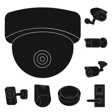 Cctv kamera simgesi vektör Illustration. Web için cctv ve sistem hisse senedi simgesi kümesi.