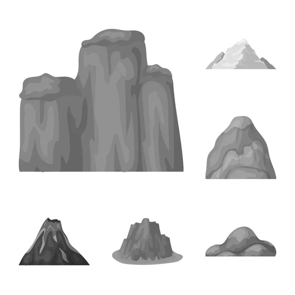 Различные горы монохромные иконы в коллекции наборов для design.Mountains и вектор ландшафта символа запаса веб-иллюстрации . — стоковый вектор