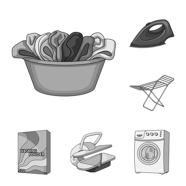 Equipo de limpieza en seco iconos monocromáticos en la colección de conjuntos para el diseño. Lavado y planchado de ropa vector símbolo stock web ilustración . — Vector de stock