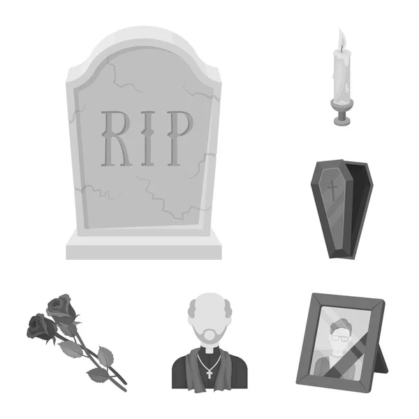 Cenaze töreni set koleksiyonu tasarım için tek renkli simgeler. Cenaze törenleri ve öznitelikleri sembol stok web illüstrasyon vektör. — Stok Vektör