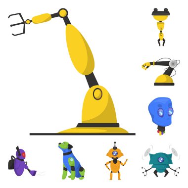 Robot ve fabrika logo vektör Illustration. Robot ve uzay hisse senedi vektör çizim seti.
