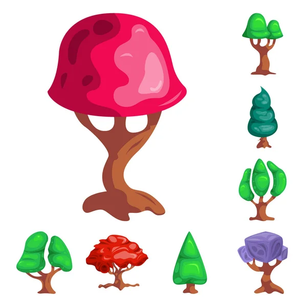 Vektorillustration von Baum und Natursymbol. Set von Baum- und Kronenvektorsymbol für Aktien. — Stockvektor