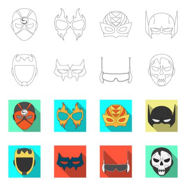 Bir kahraman ve maske işaret illüstrasyon vektör. Kahraman ve süper kahraman hisse senedi vektör çizim topluluğu.