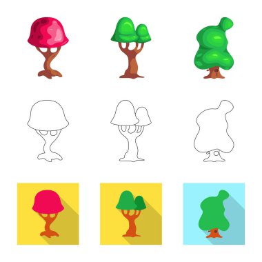 Ağaç ve doğa işareti vektör tasarımı. Ağaç ve taç hisse senedi vektör çizim seti.