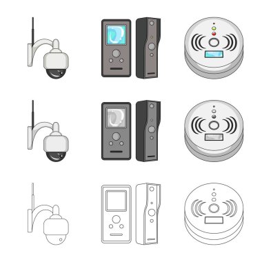 Cctv ve kamera işareti vektör tasarımı. Web için cctv ve sistem hisse senedi simgesi kümesi.