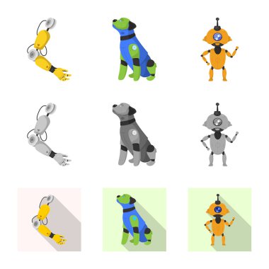 Robot ve fabrika logo vektör tasarımı. Robot ve uzay hisse senedi vektör çizim topluluğu.