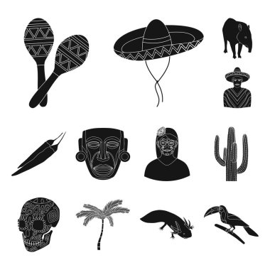 Set koleksiyonu tasarım için ülke Meksika siyah simgeler. Meksika ve dönüm noktası sembol stok web illüstrasyon vektör.