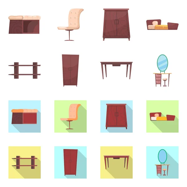 Vektorillustration von Möbeln und Wohnungssymbolen. Set von Möbeln und Home Stock Symbol für das Web. — Stockvektor