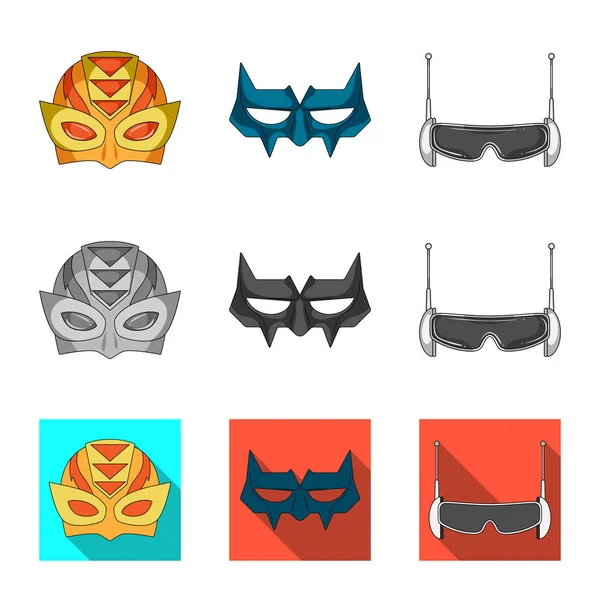 Vektor design av kännetecken som hjälte och mask. Samling av hjälte och superhjälte aktiesymbol för webben. — Stock vektor