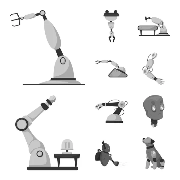 Vektor design av roboten och fabriken tecken. Samling av roboten och utrymme lager vektorillustration. — Stock vektor