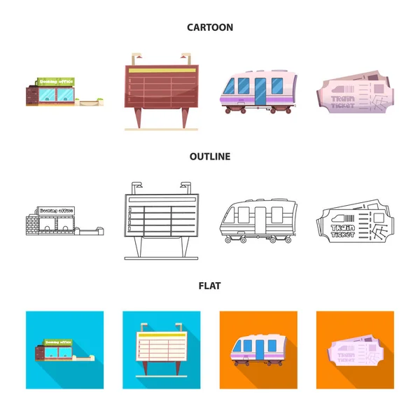 Illustrazione vettoriale dell'icona del treno e della stazione. Set di treno e biglietto simbolo stock per il web . — Vettoriale Stock