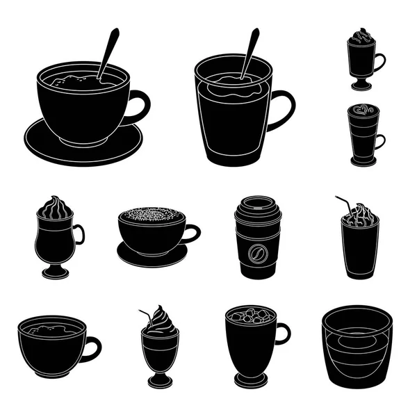 Verschiedene Arten von Kaffee schwarze Symbole in Set-Kollektion für Design. Kaffee-Drink-Vektor-Symbol stock web illustration. — Stockvektor