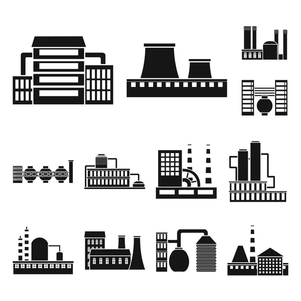 Fabrik und Einrichtungen schwarze Icons in Set-Kollektion für Design. Fabrik und Ausrüstung Vektor Symbol Stock Web Illustration. — Stockvektor