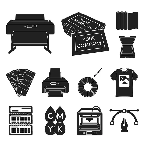 Produits typographiques icônes noires dans la collection set pour le design. Impression et équipement symbole vectoriel stock illustration web . — Image vectorielle