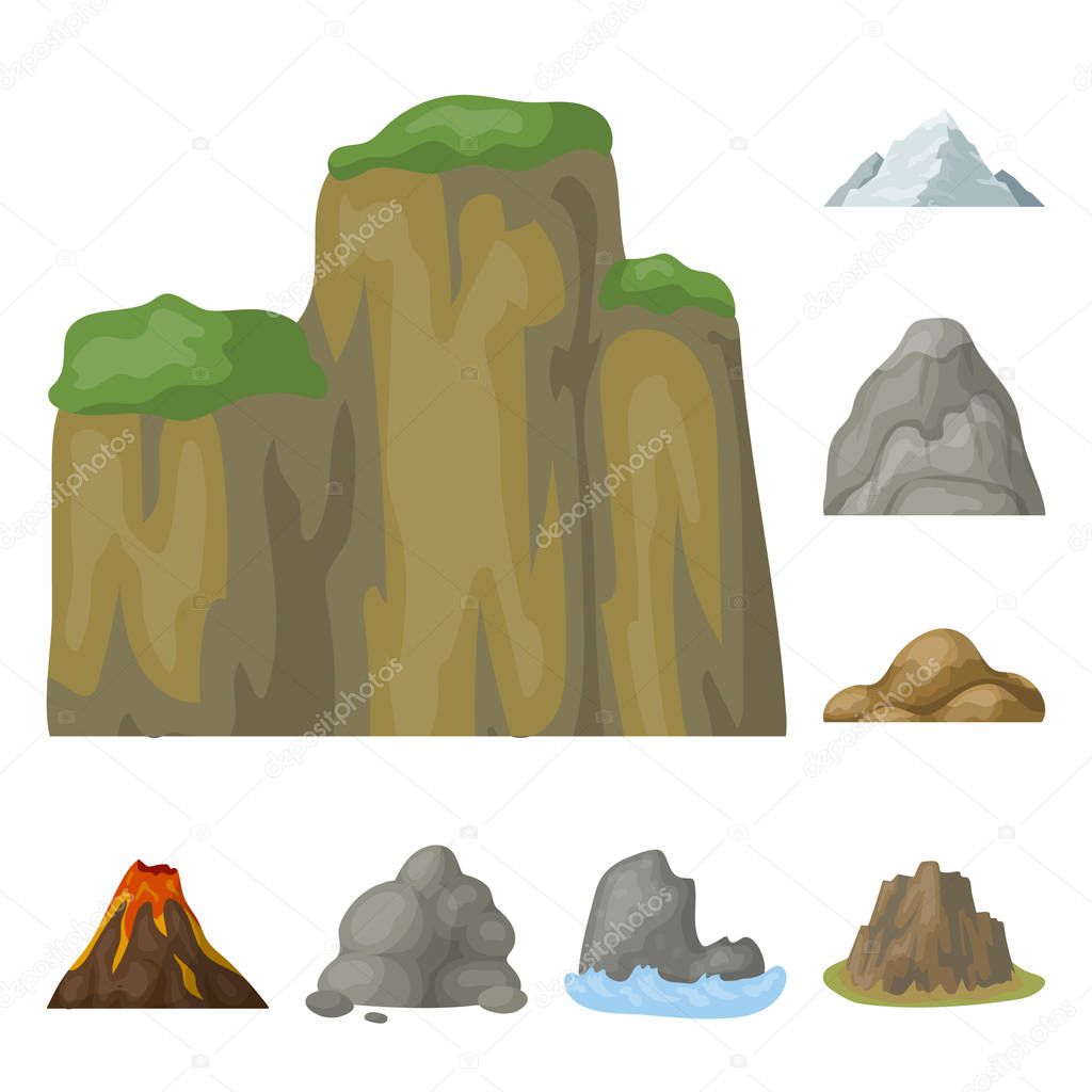 Different mountains cartoon icons in set collection for design.Mountains and landscape vector symbol stock web illustration.