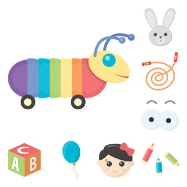 Çocuk s oyuncak karikatür simgeleri set koleksiyonu tasarım için. Oyun ve önemsiz şey sembol stok web illüstrasyon vektör.