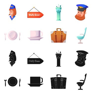 Havaalanı ve uçak işareti yalıtılmış nesne. Havaalanı ve uçak hisse senedi vektör çizim topluluğu.