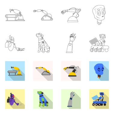 Robot ve fabrika simge vektör tasarımı. Hisse senedi için robot ve uzay vektör simge topluluğu.