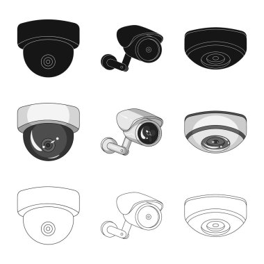 Cctv ve kamera simgesi yalıtılmış nesne. Web için cctv ve sistem hisse senedi simgesi kümesi.