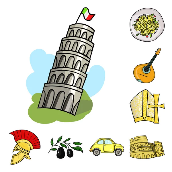Land Italië cartoon pictogrammen in set collectie voor design. Italië en landmark symbool voorraad web vectorillustratie. — Stockvector