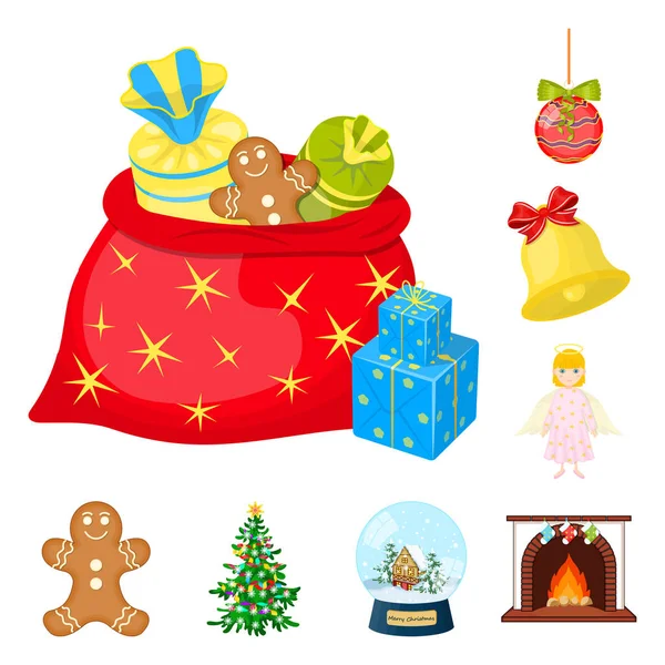 Рождественские подарки и аксессуары к мультфильмам в коллекции дизайнеров. Весёлая веб-иллюстрация векторных символов Рождества . — стоковый вектор