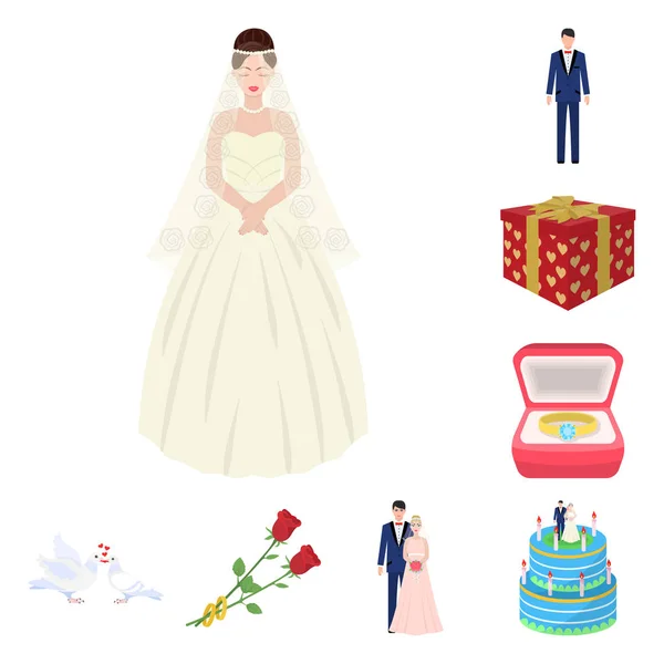 Düğün Öznitelikleri Set Koleksiyonu Tasarım Için Simgeleri Karikatür Sembol Stok — Stok Vektör