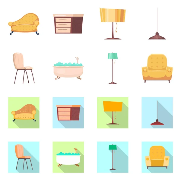Diseño vectorial de muebles y símbolo del apartamento. Colección de muebles y casa símbolo de stock para la web . — Vector de stock