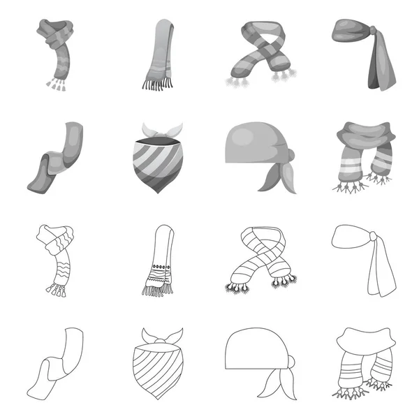 Isoliertes Objekt aus Schal und Schal-Symbol. Set aus Schal und Zubehör Vektor Illustration. — Stockvektor