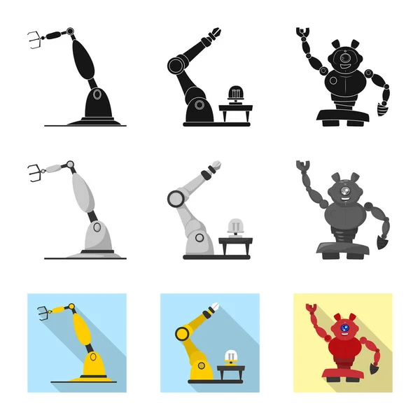 Изолированный объект робота и знак завода. Набор символов робота и космического запаса для паутины . — стоковый вектор
