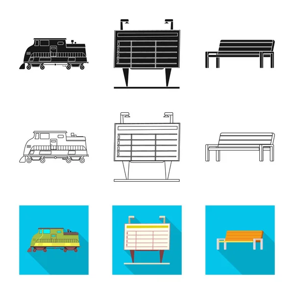 Ilustração vetorial do logotipo do trem e da estação. Conjunto de ilustração do vetor de estoque de trem e bilhete . — Vetor de Stock