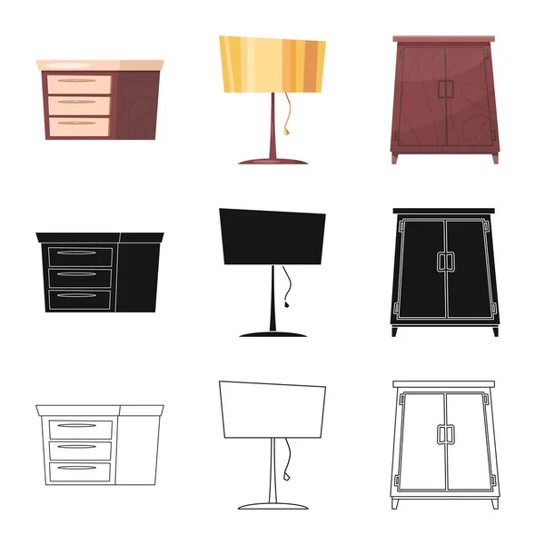 Векторный дизайн мебели и символа квартиры. Комплект мебели и векторная иллюстрация домашнего фонда . — стоковый вектор