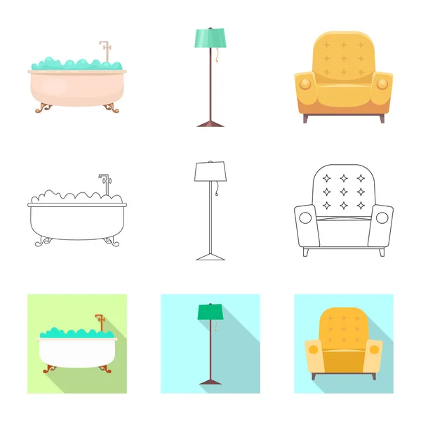 Ilustração vetorial de mobiliário e ícone de apartamento. Conjunto de móveis e ilustração do vetor de estoque em casa . —  Vetores de Stock