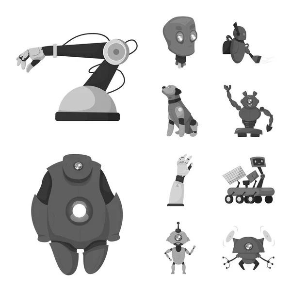 로봇 및 공장 아이콘의 벡터 디자인입니다. 웹에 대 한 로봇 및 공간 주식 기호 모음. — 스톡 벡터