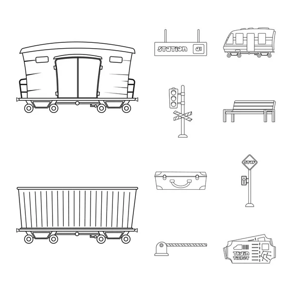 Vector ontwerp van trein en station logo. Collectie van trein en ticket vector pictogram voor voorraad. — Stockvector