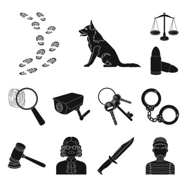 Hapishane ve set koleksiyonu tasarım için criminalblack simgeler. Hapishane ve öznitelikleri sembol stok web illüstrasyon vektör.