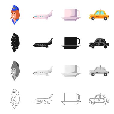 Havaalanı ve uçak simgesi yalıtılmış nesne. Havaalanı ve uçak hisse senedi vektör çizim topluluğu.