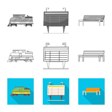 Tren illüstrasyon vektör ve işareti istasyonu. Hisse senedi için tren ve bilet vektör simge kümesi.