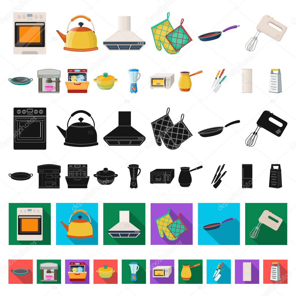 Kitchen equipment cartoon icons in set collection for design. Kitchen and accessories vector symbol stock  illustration.