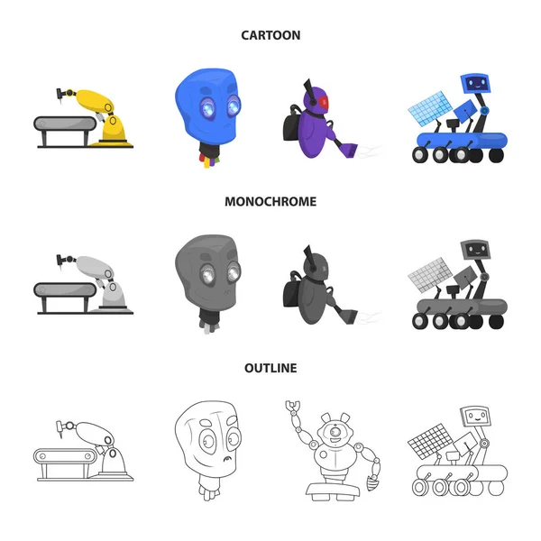 Vektor-Illustration von Roboter und Fabrik-Symbol. Sammlung von Roboter- und Weltraumvektorsymbolen für Aktien. — Stockvektor