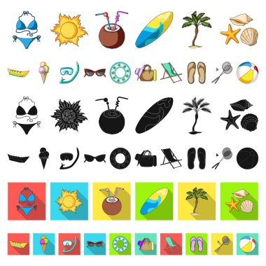 Set koleksiyonu tasarım için yaz dinlenme karikatür simgeler. Beach Aksesuar vektör simge stok web çizimi.