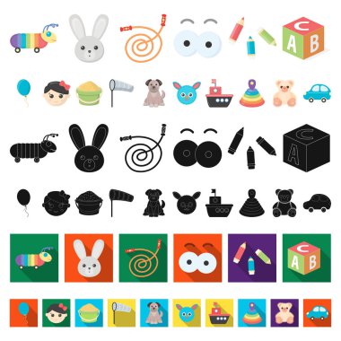 Çocuk s oyuncak karikatür simgeleri set koleksiyonu tasarım için. Oyun ve önemsiz şey sembol stok web illüstrasyon vektör.