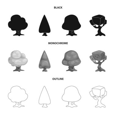 Ağaç ve doğa işaret yalıtılmış nesne. Ağaç ve taç hisse senedi vektör çizim topluluğu.