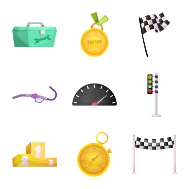 Vector illustration of car and rally icon. Set of car and race stock symbol for web. clipart