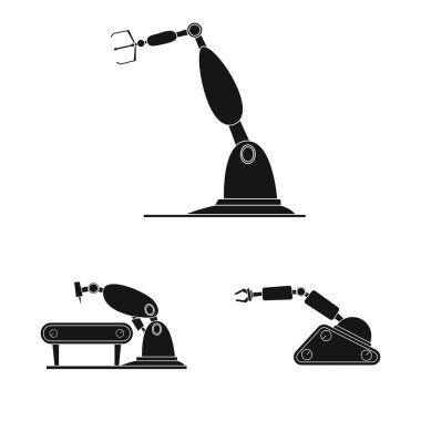 Robot ve fabrika simge vektör tasarımı. Web için robot ve uzay hisse senedi simgesi kümesi.