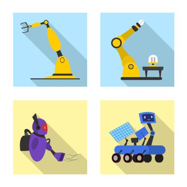 Robot ve fabrika simge vektör Illustration. Robot ve uzay hisse senedi simgesi için web topluluğu.