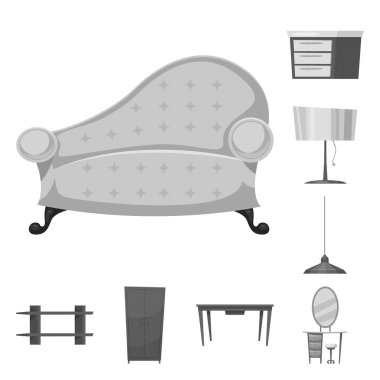 Mobilya ve daire simgesi yalıtılmış nesne. Mobilya ve ev hisse senedi simgesi için web topluluğu.