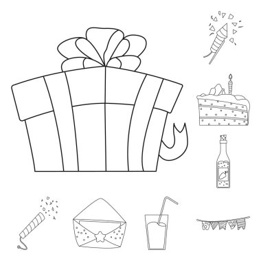 Parti ve Doğum günü simge vektör tasarımı. Hisse senedi için kutlama ve parti vektör simge kümesi.