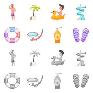 Havuzu ve yüzme logo vektör Illustration. Web için havuz ve etkinlik hisse senedi simgesi kümesi.