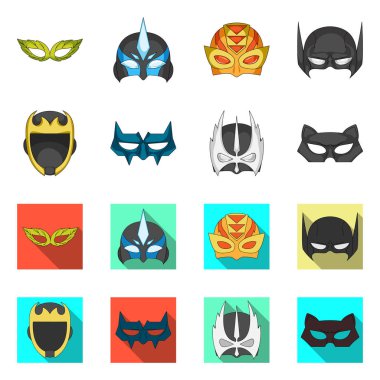 Bir kahraman ve maske işaret illüstrasyon vektör. Kahraman ve süper kahraman hisse senedi vektör çizim seti.